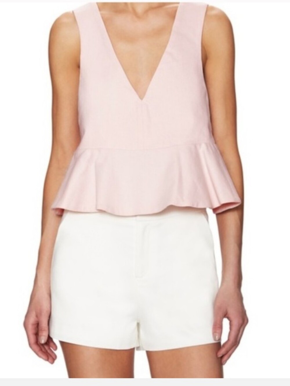 Alexis Pale Pink Structured Peplum Cross back Top S